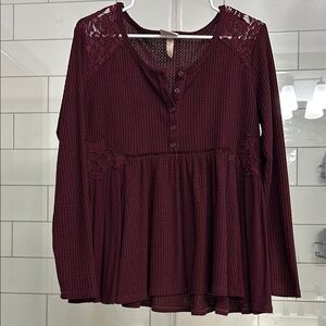 Red Peplum Blouse with Mandarin Collar